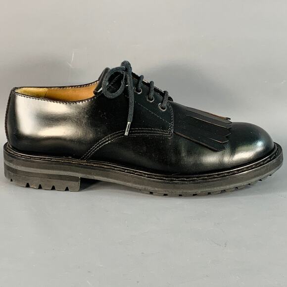 ALEXANDER MCQUEEN Size 10 Black Leather Fringed Tread Sole Lace-Up Shoes - Picture 2 of 12